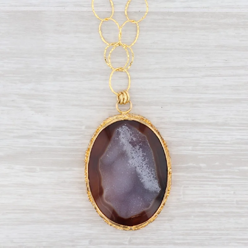 women's pendant necklaces-New Nina Nguyen Druzy Quartz Agate Pendant Necklace Sterling Silver 22k Gold 19"