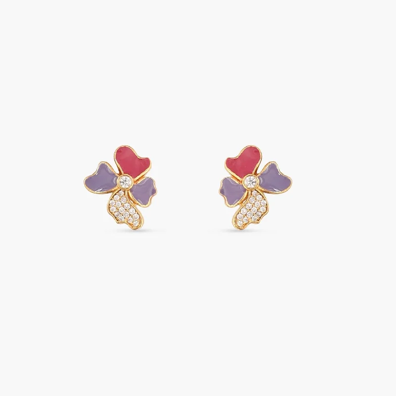 women's art-inspired earrings-Pansy Floral CZ Blossom Stud Earrings