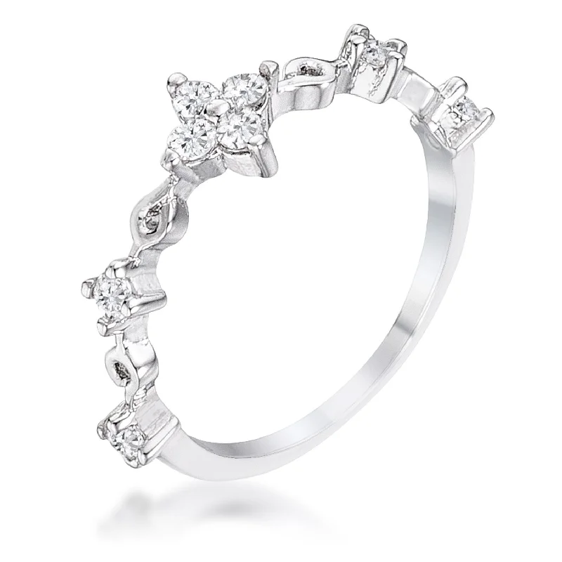 women's heart rings-Karlotta Mini Floral Half Eternity Stackable Ring |0 .3ct