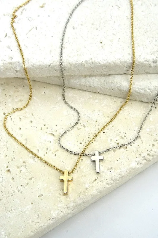 women's baroque pearl necklaces-Classic Mini Cross Necklace