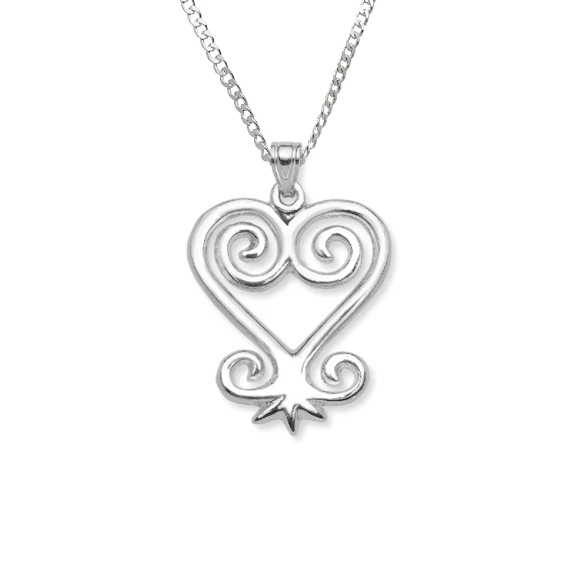 women's platinum necklaces-Sankofa .925 Sterling Silver Pendant Necklace