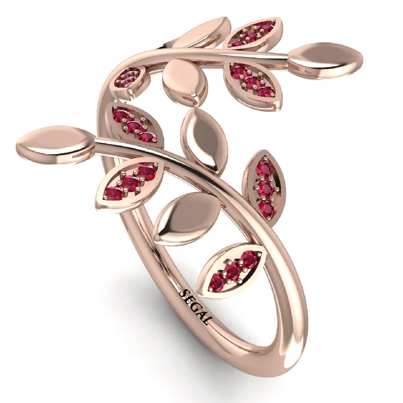 women's nature-inspired rings-Open Ring Leaves Ruby Ring - Anna No. 11