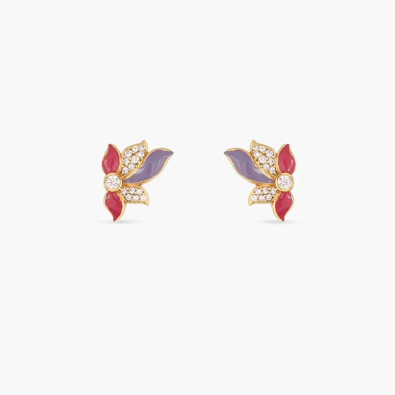 women's teardrop earrings-Pansy Floral CZ Flare Stud Earrings