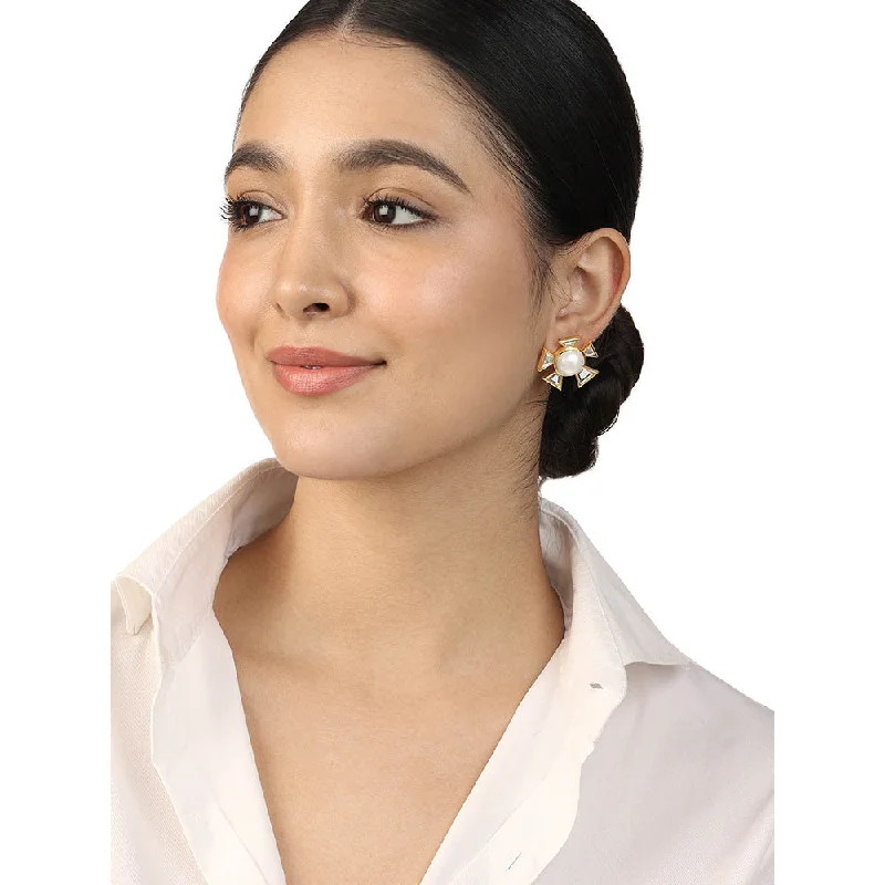 women's emerald earrings-Isharya Perla Mirror White Stud Earrings