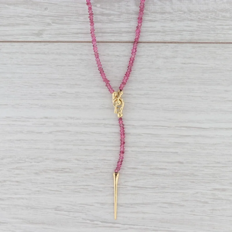 women's tribal necklaces-Pink Tourmaline Bead Lariat Necklace 18k Gold 16.5" Designer Nordstrom