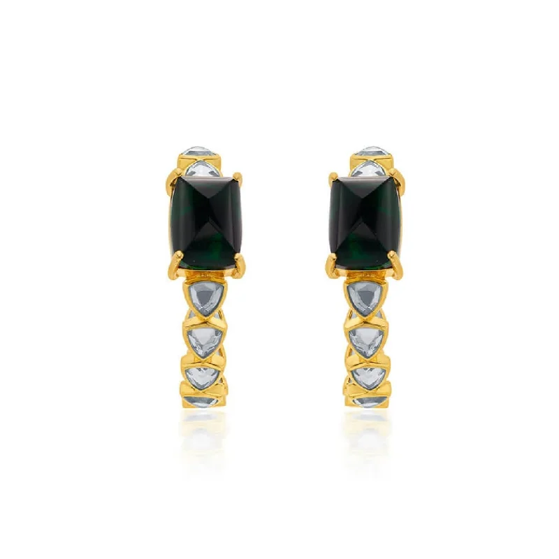 women's statement earrings-Ruhaniyat Hydro Emerald & Mirror Hoops