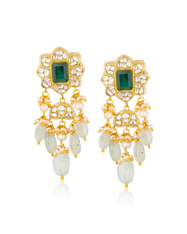 women's solitaire earrings-Meera Polki Long Earrings