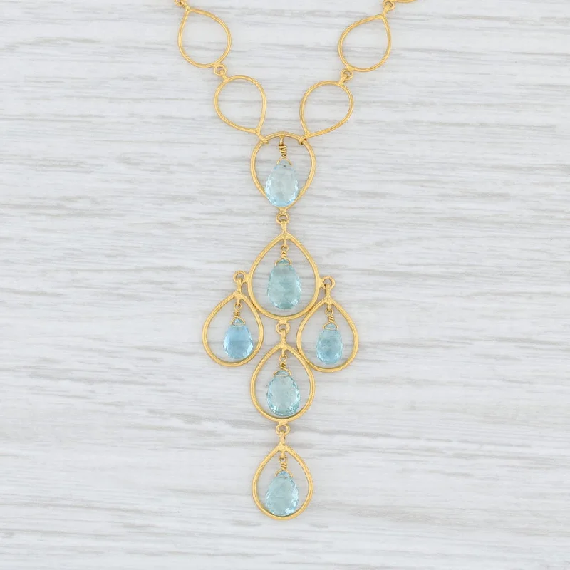 women's birthstone necklaces-Marie Helene de Taillac Aquamarine Briolette Necklace 18k 22k Yellow Gold 18"