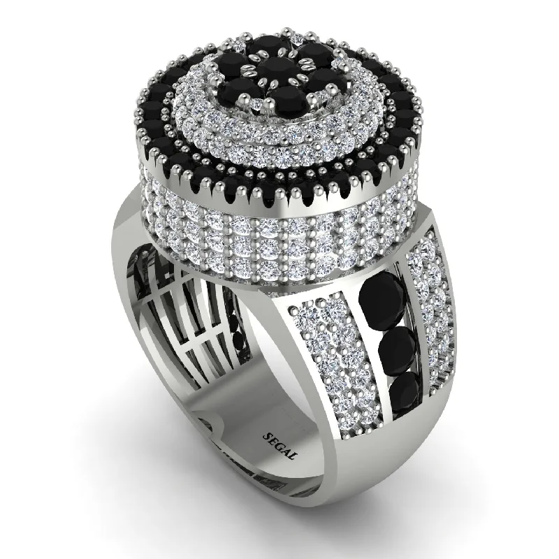 women's casual rings-Round Black Diamond Mens Luxury Ring - Chris No. 9