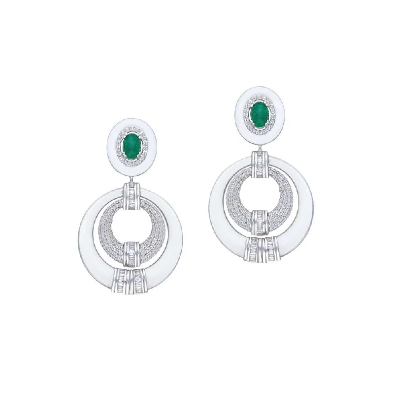 women's chandelier earrings-Kaj Fine Jewellery White Enamel Art Deco Earrings in 18KT White Gold