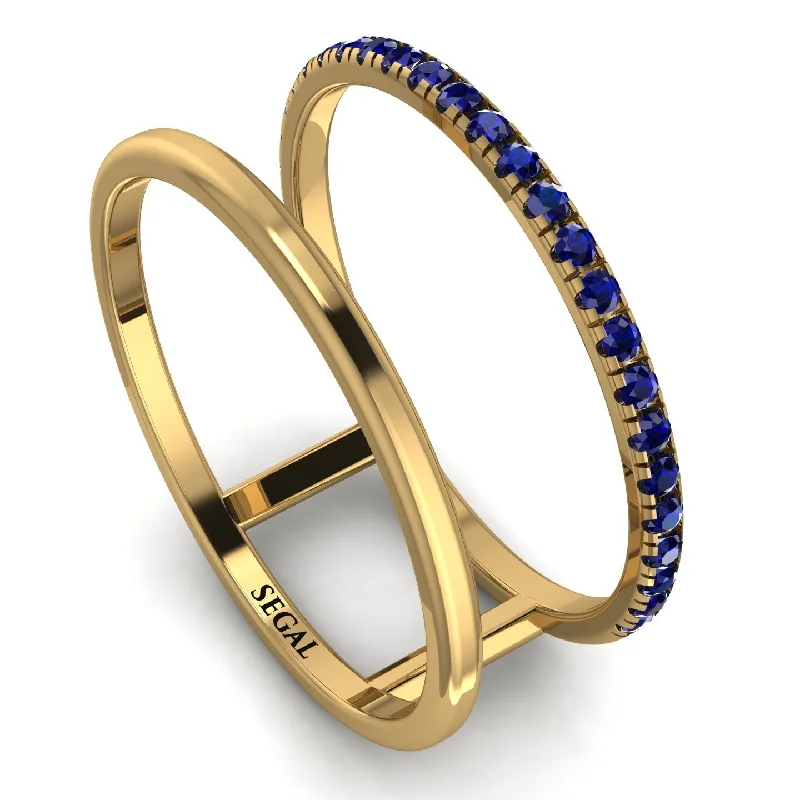 women's trendy rings-Thin Double Sapphire Band Ring - Morgan No. 13