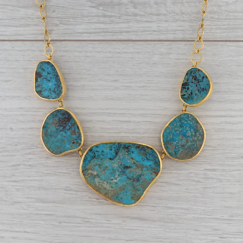 women's floral necklaces-New Nina Nguyen Turquoise Statement Necklace Sterling Gold Vermeil 20"