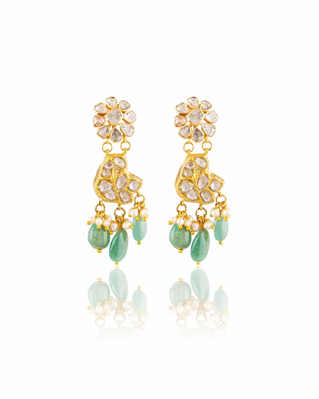 women's Western earrings-Tanvi Polki Long Earrings