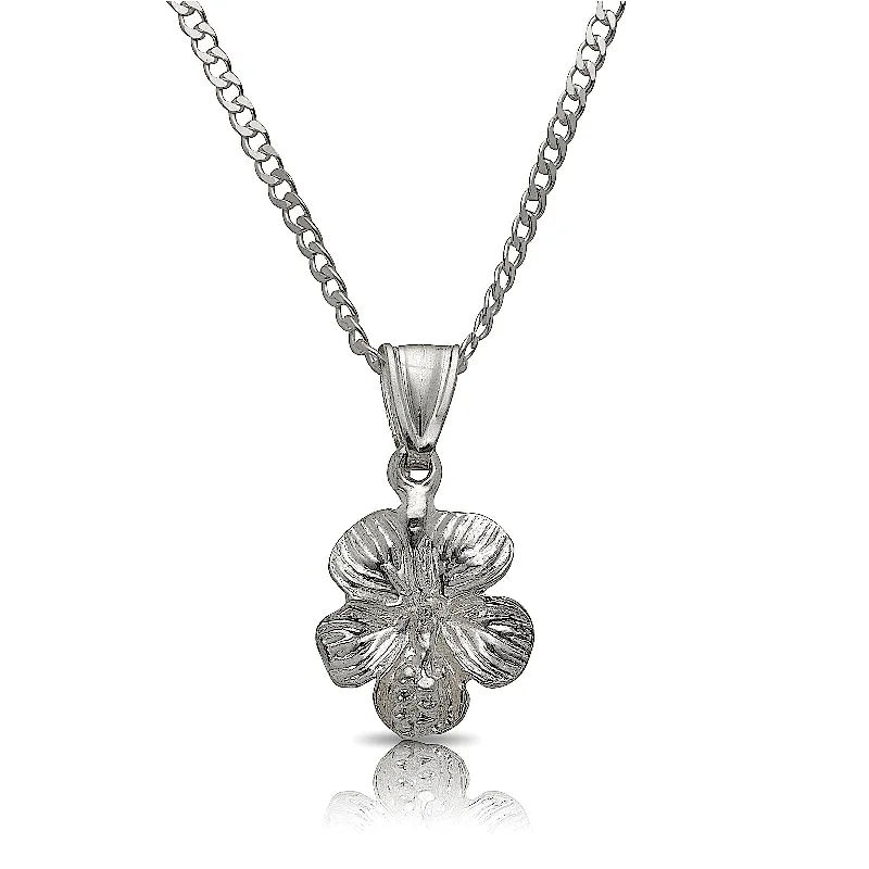 women's solitaire diamond necklaces-Small Hibiscus Flower Pendant Necklace .925 Sterling Silver