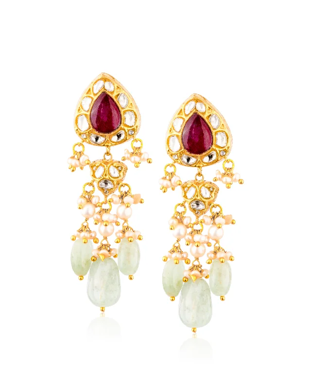 women's art deco earrings-Pihu Polki Long Earrings