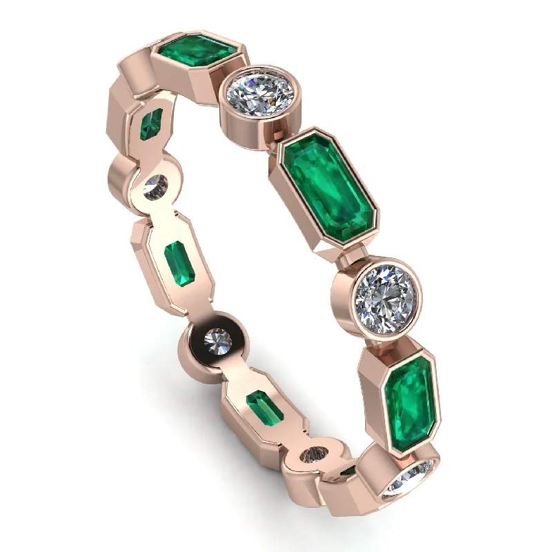 women's vintage rings-Emerald Cut Emerald Bezel Eternity Ring - Genevieve No. 5