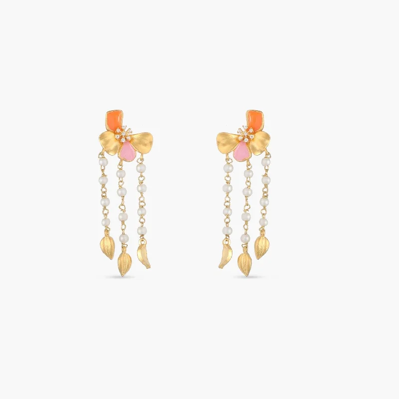 women's celestial planet earrings-Jalaja Floral Pearl Drop Earrings