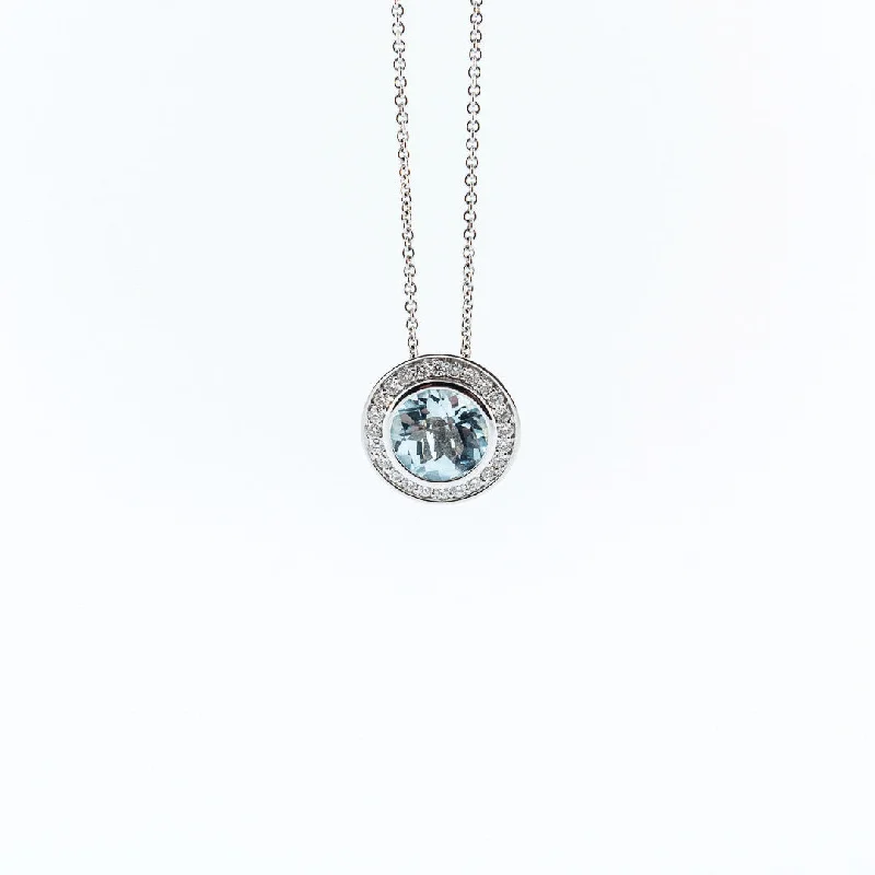 women's halo necklaces-Topaz Pendant with Diamond Halo Necklace