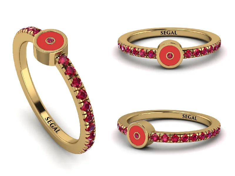 women's personalized rings-Elegant Enamel Nazar Eye Ruby Ring - Nazar Eye No. 10