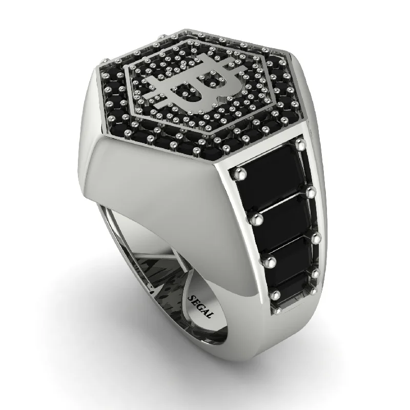 women's star rings-Bitcoin Black Diamond Signet Ring - Axel No. 27