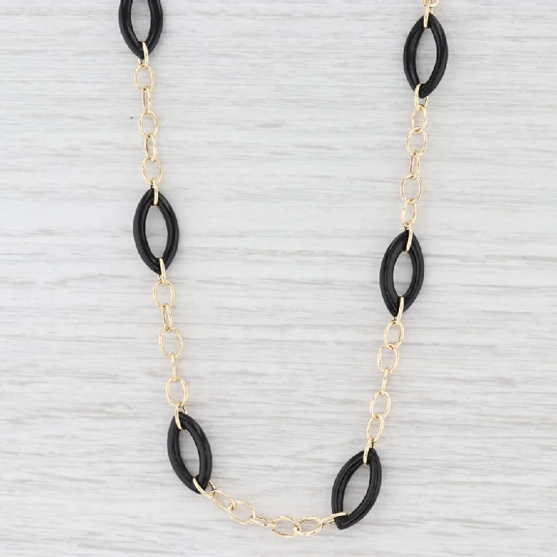 women's layering necklaces-Onyx Cable Chain Necklace 14k Yellow Gold 24.5” 9mm Adjustable