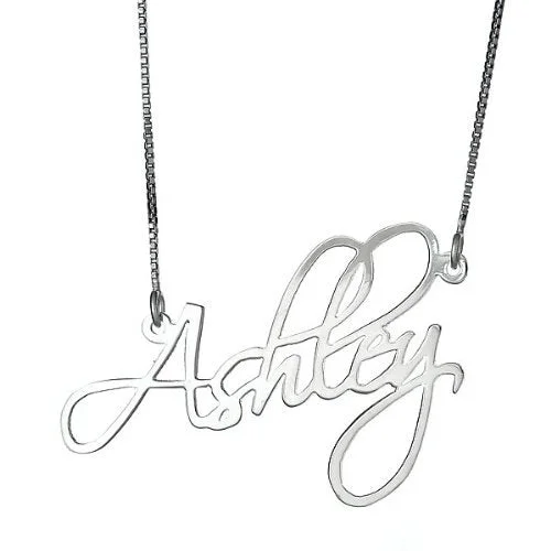 women's chunky necklaces-Better Jewelry Modern Script .925 Sterling Silver Name Plate Necklace