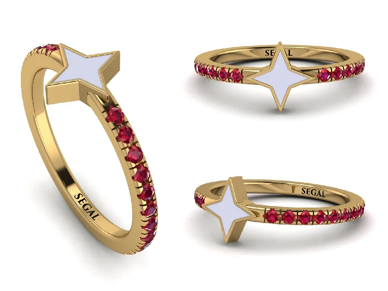 women's pearl rings-Elegant Enamel 4 Point Star Ruby Ring - 4 Point Star No. 10