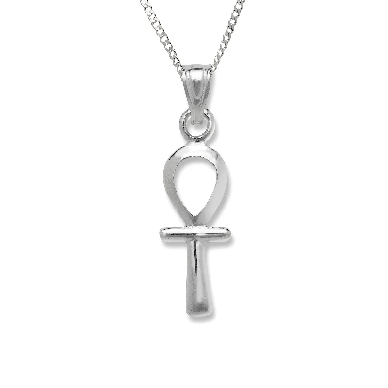 women's custom-made necklaces-Small Egyptian Ankh Cross .925 Sterling Silver Pendant Necklace