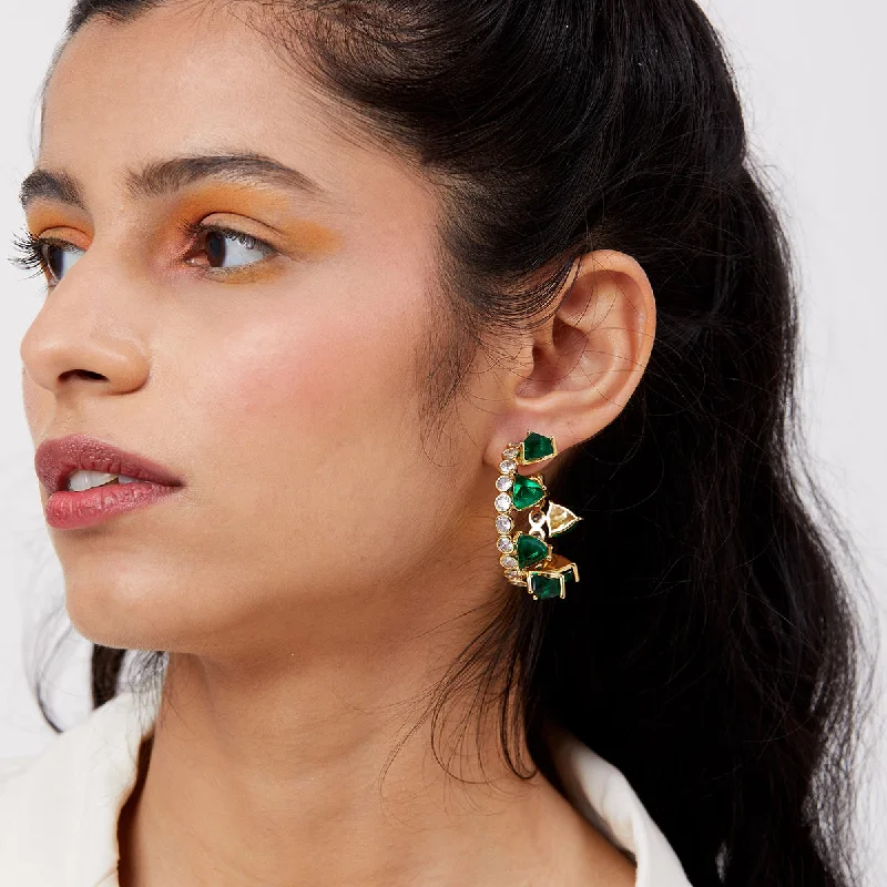 women's celestial earrings-Ruhaniyat Hydro Emerald & CZ Hoop Earrings