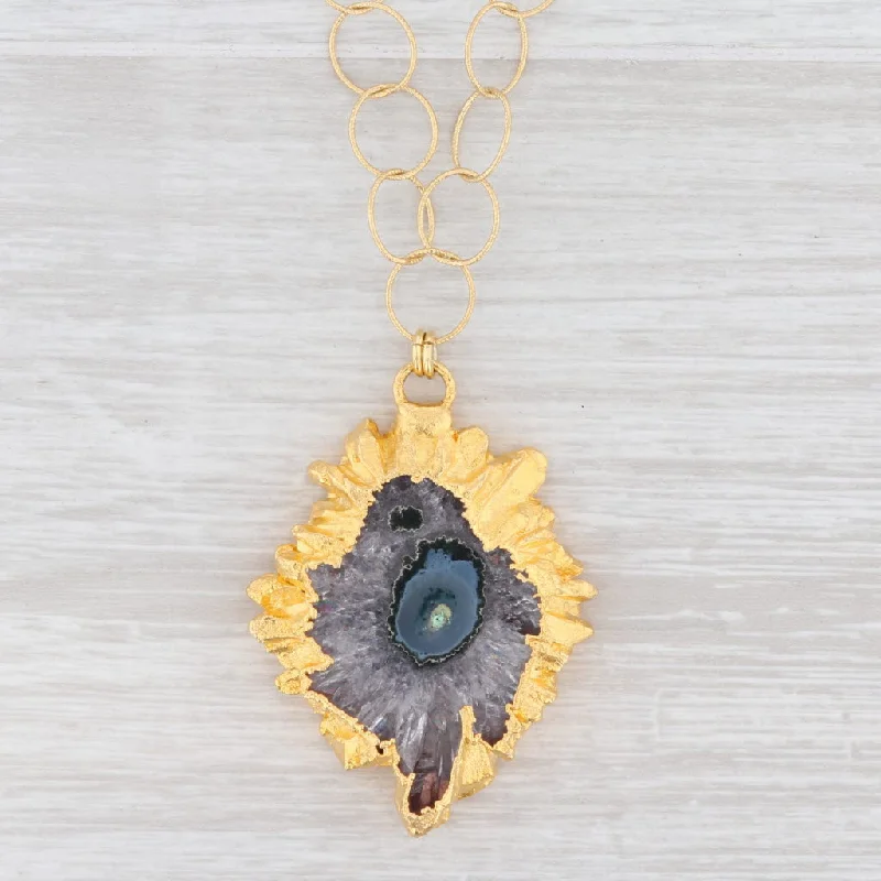 women's bold statement necklaces-New Nina Nguyen Geode Amethyst Pendant Necklace Sterling Gold Vermeil 19.5"