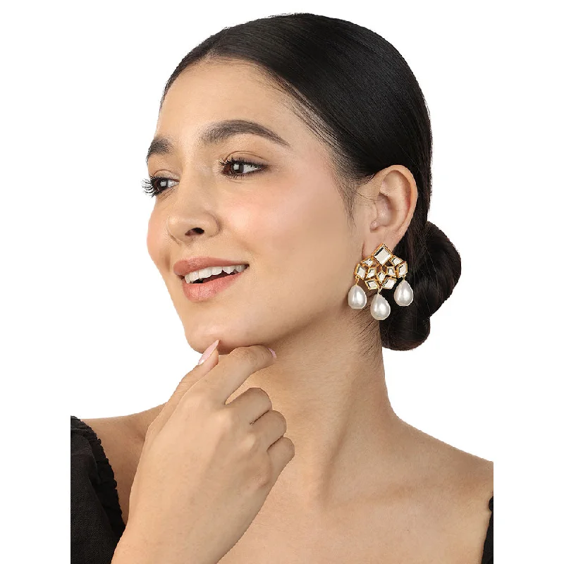 women's tribal earrings-Isharya Flor Pearl Trio Earrings In 18Kt Gold Plated