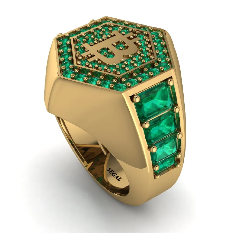 women's romantic rings-Bitcoin Emerald Signet Ring - Axel No. 10