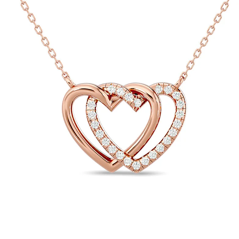 women's lucky charm necklaces-Diamond Duel Heart Fashion Necklace 1/8 ct tw in 10K Rose Gold