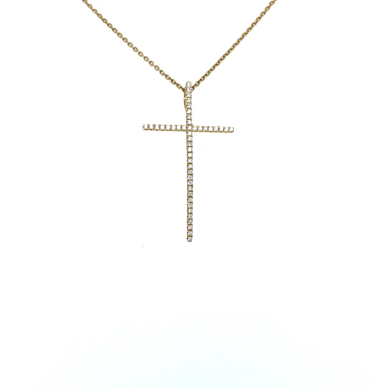 women's hypoallergenic necklaces-Yellow 18 Karat Cross Necklace with Diamonds