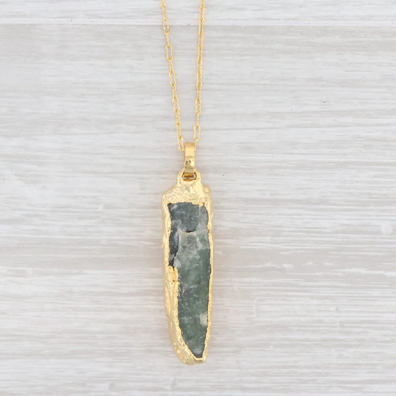 women's delicate pendant necklaces-New Nina Nguyen Necklace Green Kyanite Crinkle Chain Sterling Gold Vermeil 24-26