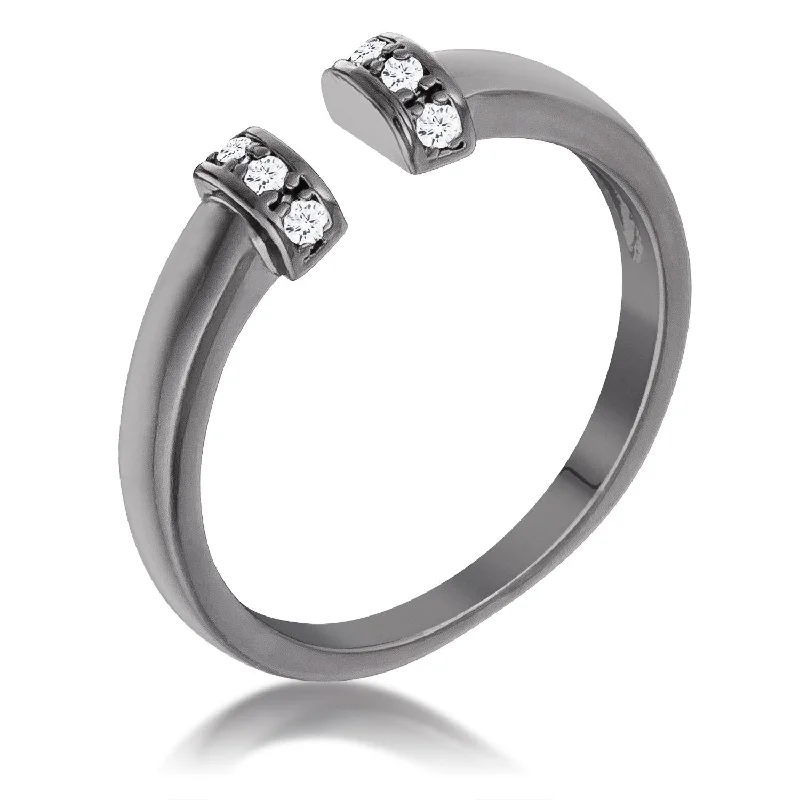 women's custom rings-Jude Hematite Petite CZ Cuff Ring