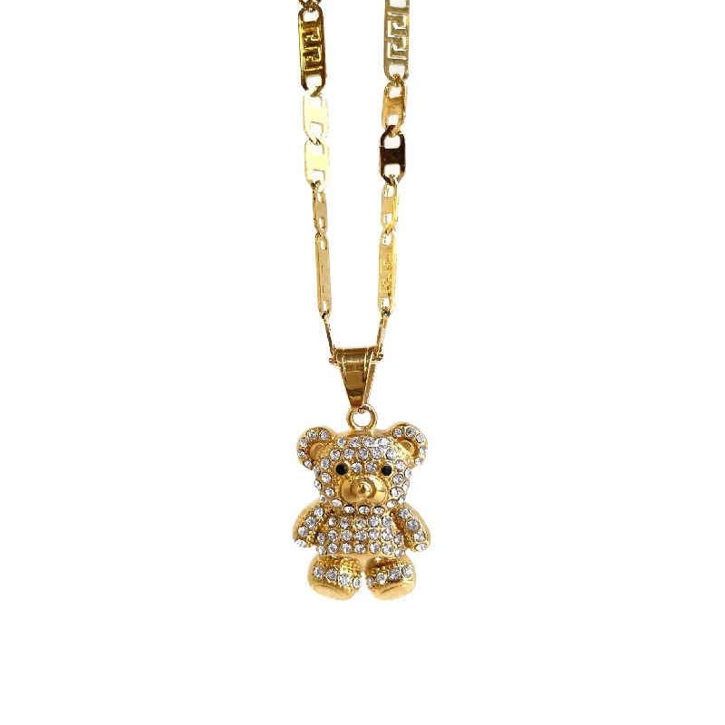 women's elegant pearl necklaces-Gold Teddy Bear Necklace