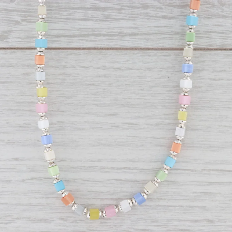 women's geometric necklaces-New Multi Color Glass Bead Necklace 16" Strand Sterling Silver Toggle Clasp