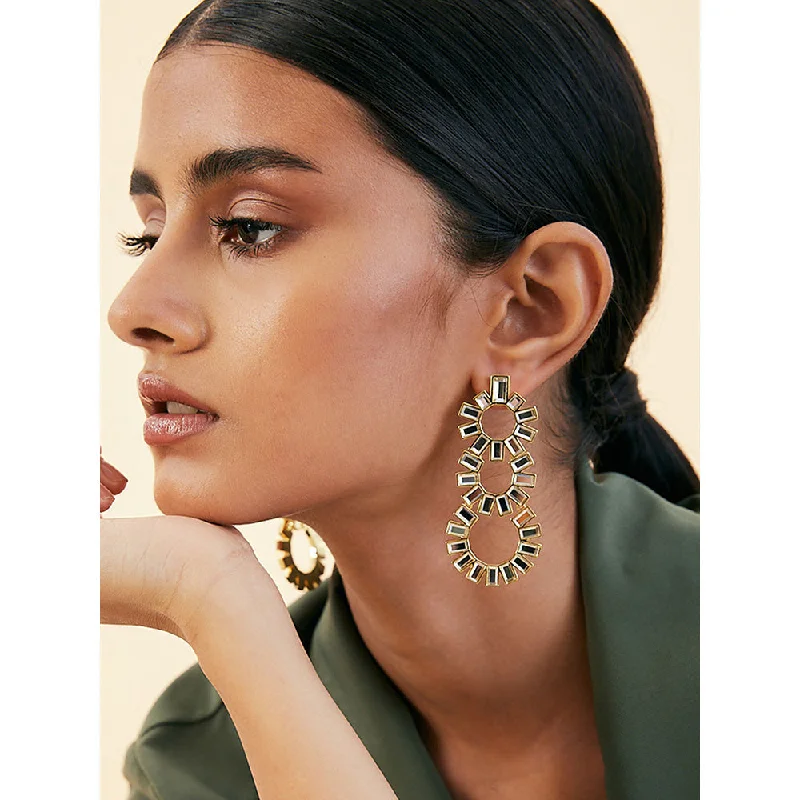 women's celestial-inspired earrings-Isharya Disco Mirror Chandelier Earrings In 18Kt Gold Plated