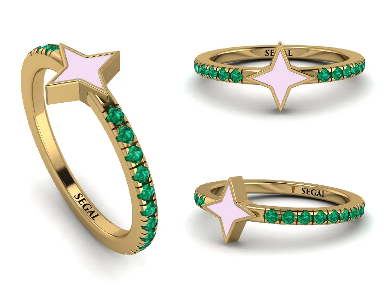 women's diamond rings-Elegant Enamel 4 Point Star Emerald Ring - 4 Point Star No. 4