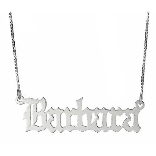 women's diamond necklaces-Better Jewelry Gothic Script .925 Sterling Silver Name Plate Necklace