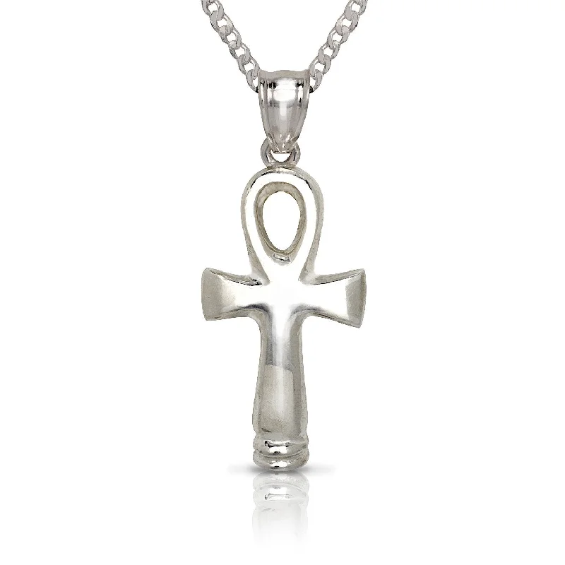 women's simple elegant necklaces-Smooth Ankh .925 Sterling Silver Pendant Necklace