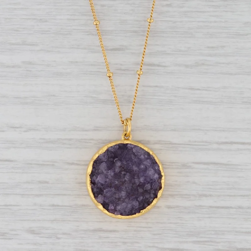 women's healing crystal necklaces-New Nina Nguyen Druzy Amethyst Blissful Necklace Sterling Gold Vermeil 16-18