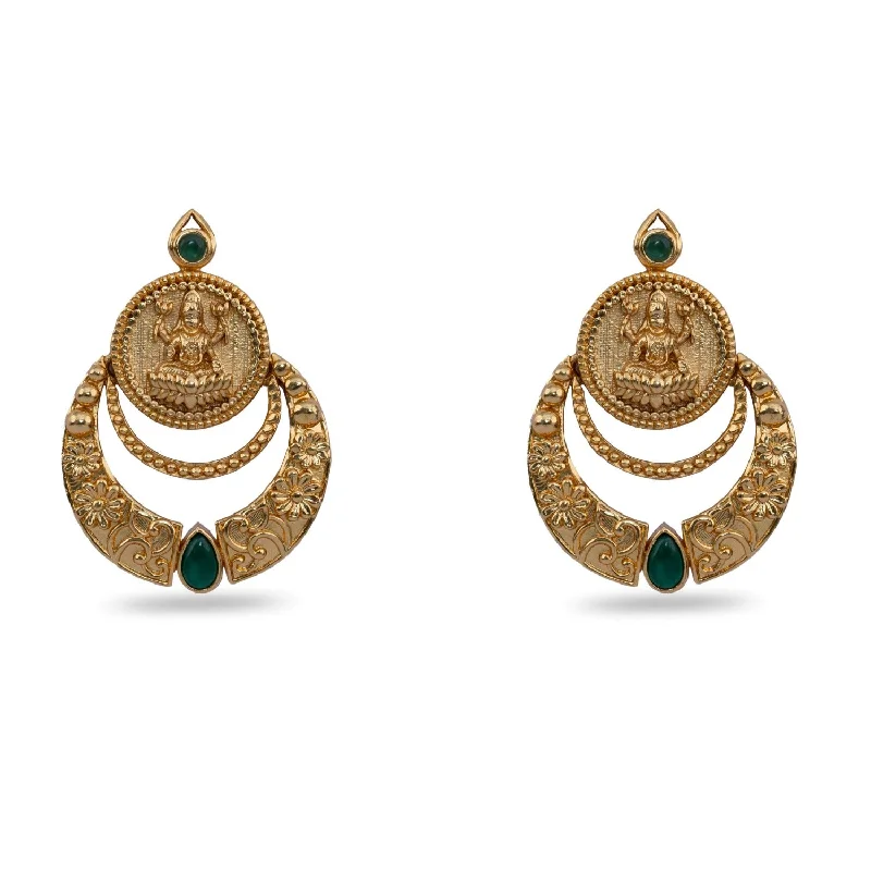 women's twisted hoop earrings-Shreeja Antique Green Kempu Chandbali Earrings