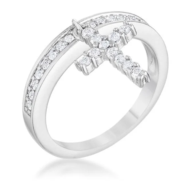 women's matching couple rings-Christine CZ Cross Charm Silver Ring