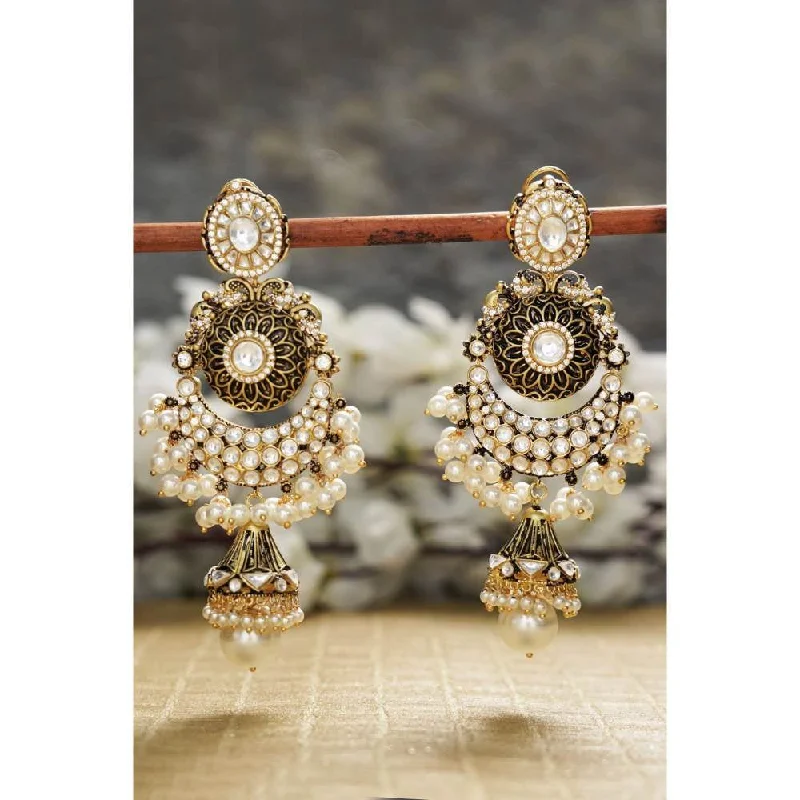 women's gothic earrings-Auraa Trends Kundan Chandbali Jhumka with White Pearl