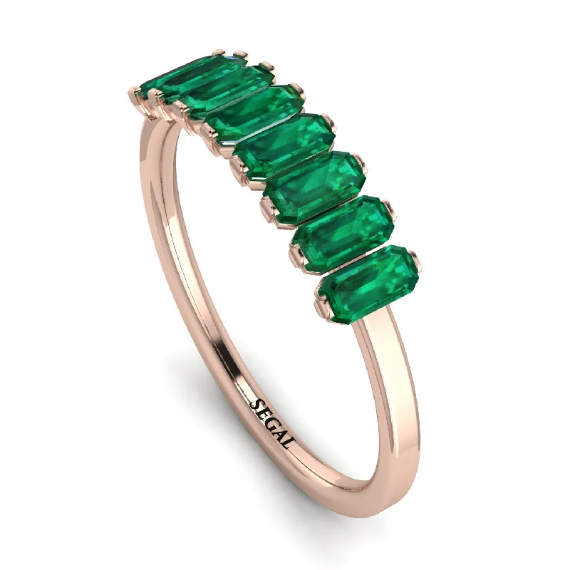 women's dainty rings-Emerald Cut Emerald Band - Esther No. 5