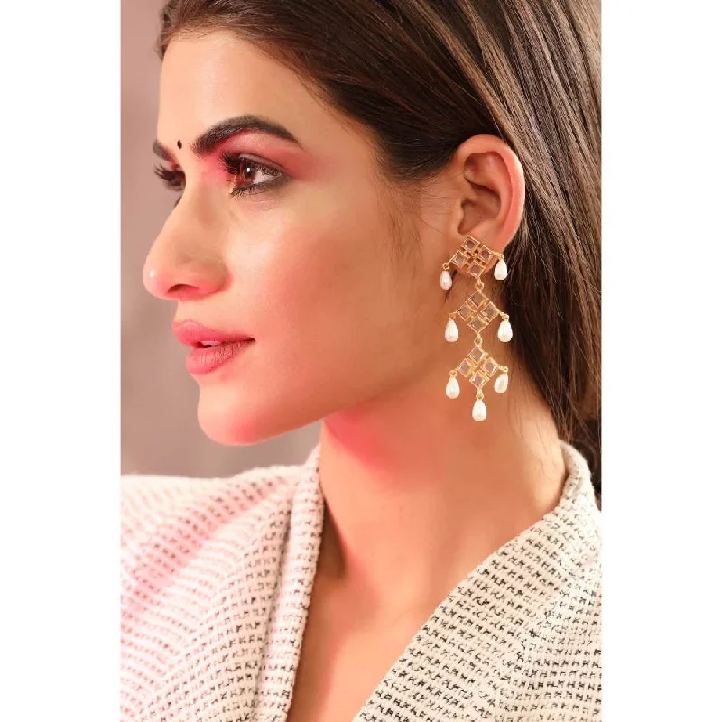 women's chic earrings-Zurooh Contemporary Polki And Pearl Danglers