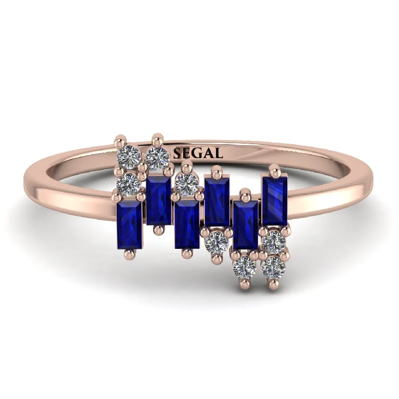 women's tribal rings-Baguette And Round Sapphire Band - Daniela No. 14