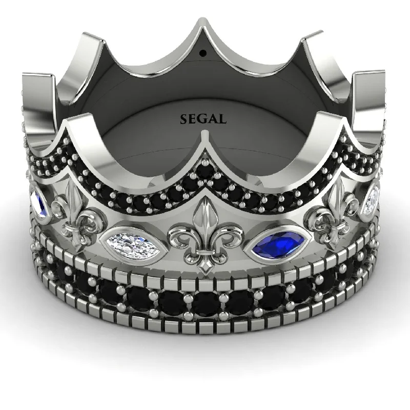 women's luxury rings-Custom Royal Black Diamond Crown Ring For Men - Harold No. 450